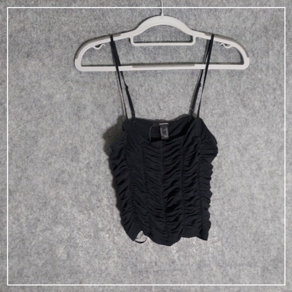 Forever 21‎ Top M Cinched Ruched Crop Black Adjustable Whimsigoth Retro Grunge